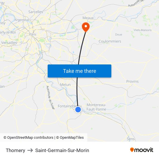 Thomery to Saint-Germain-Sur-Morin map