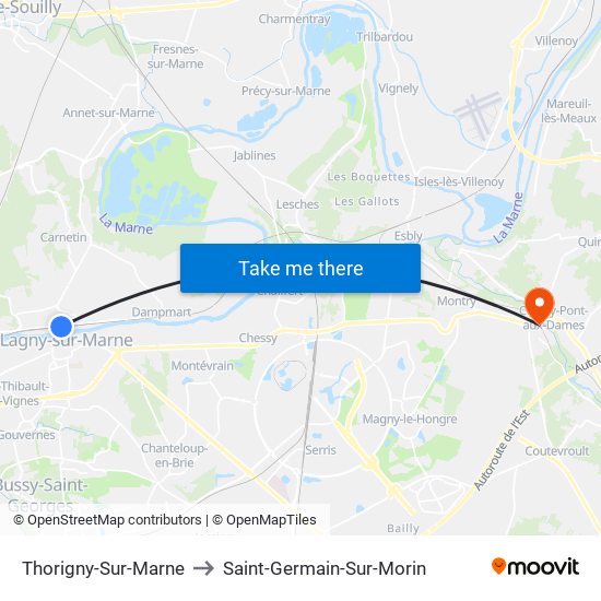 Thorigny-Sur-Marne to Saint-Germain-Sur-Morin map