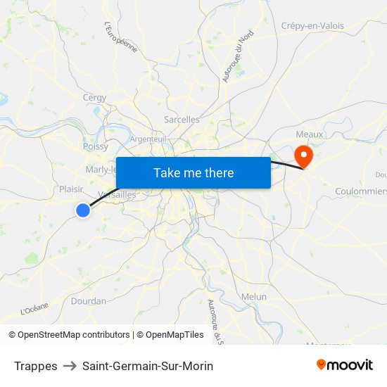 Trappes to Saint-Germain-Sur-Morin map