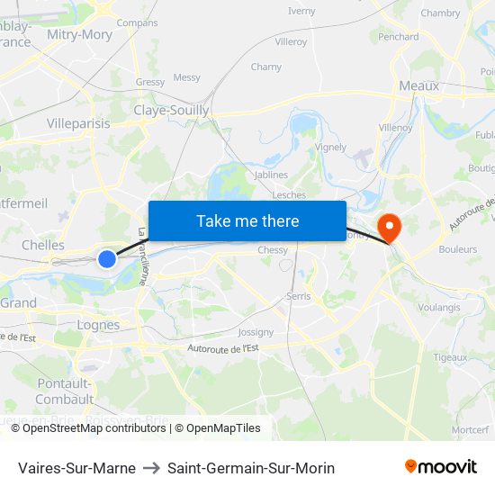 Vaires-Sur-Marne to Saint-Germain-Sur-Morin map