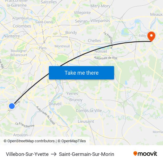 Villebon-Sur-Yvette to Saint-Germain-Sur-Morin map