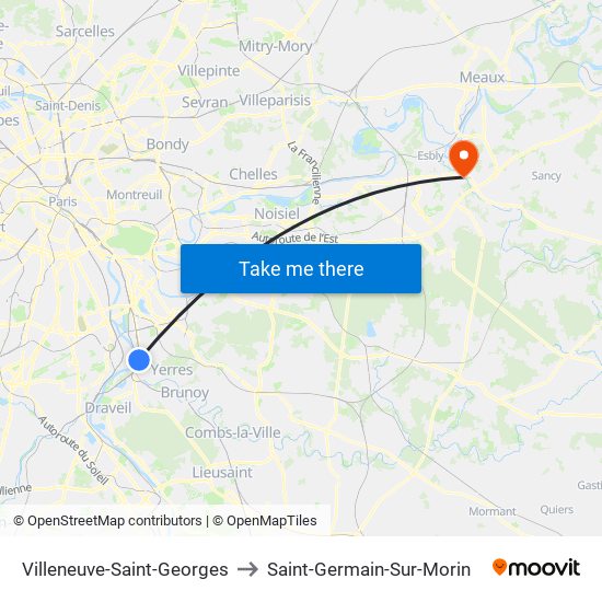 Villeneuve-Saint-Georges to Saint-Germain-Sur-Morin map