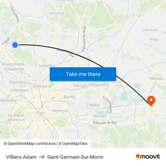 Villiers-Adam to Saint-Germain-Sur-Morin map