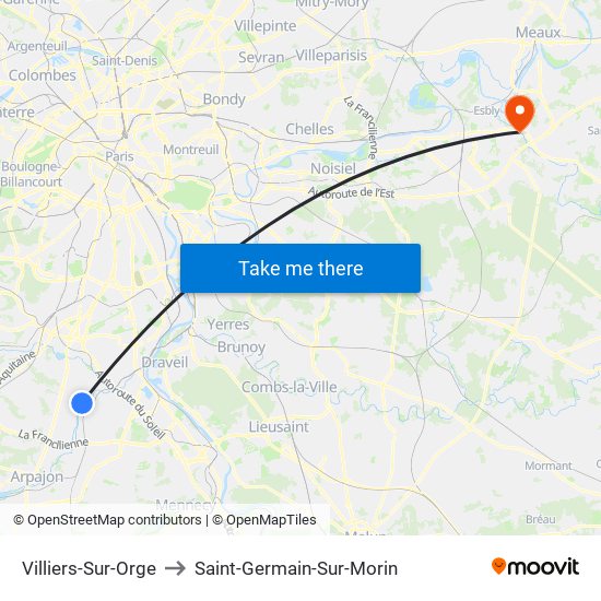 Villiers-Sur-Orge to Saint-Germain-Sur-Morin map