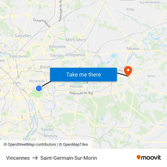 Vincennes to Saint-Germain-Sur-Morin map