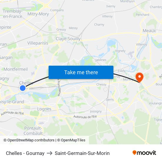 Chelles - Gournay to Saint-Germain-Sur-Morin map