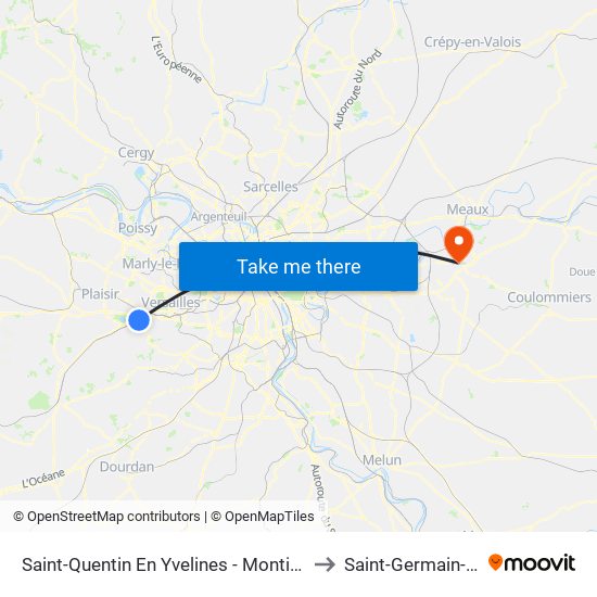 Saint-Quentin En Yvelines - Montigny-Le-Bretonneux to Saint-Germain-Sur-Morin map