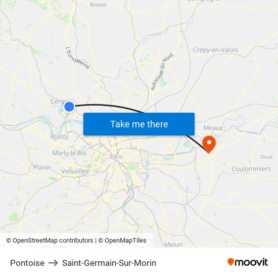 Pontoise to Saint-Germain-Sur-Morin map