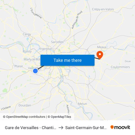 Gare de Versailles - Chantiers to Saint-Germain-Sur-Morin map