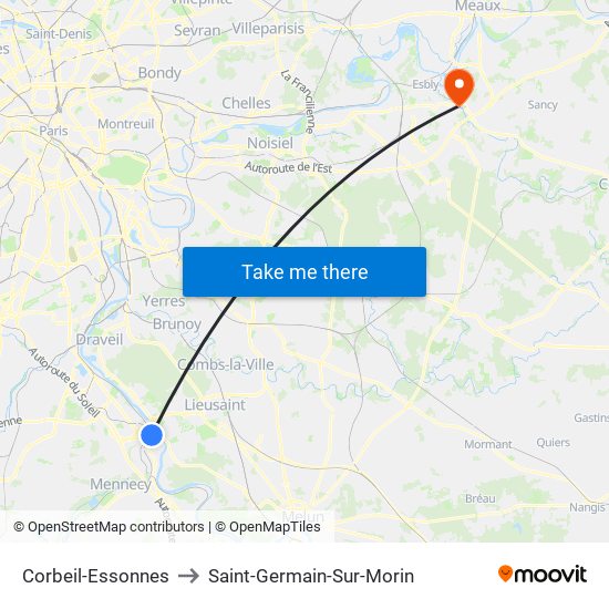 Corbeil-Essonnes to Saint-Germain-Sur-Morin map