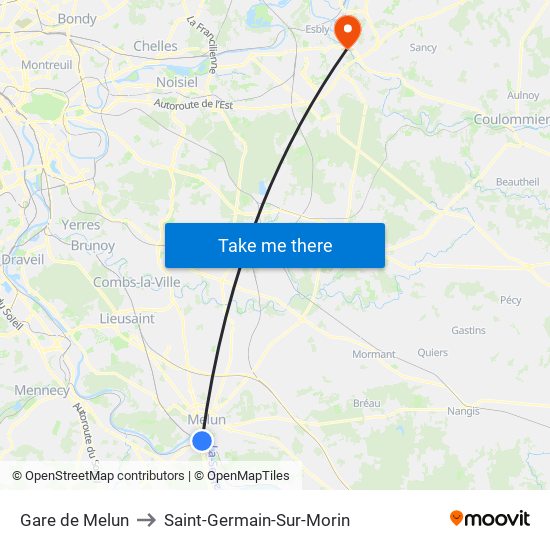 Gare de Melun to Saint-Germain-Sur-Morin map
