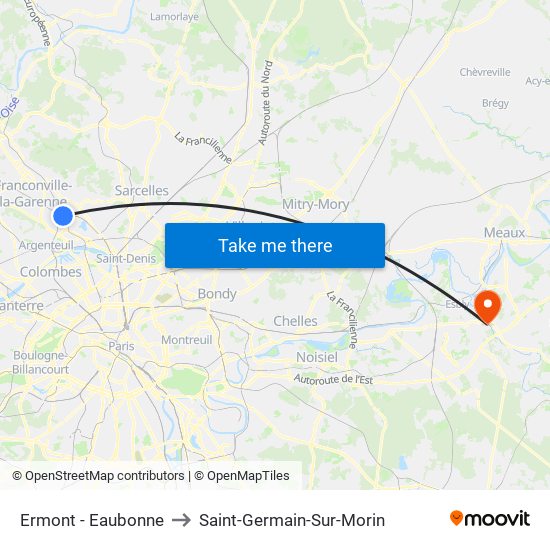 Ermont - Eaubonne to Saint-Germain-Sur-Morin map