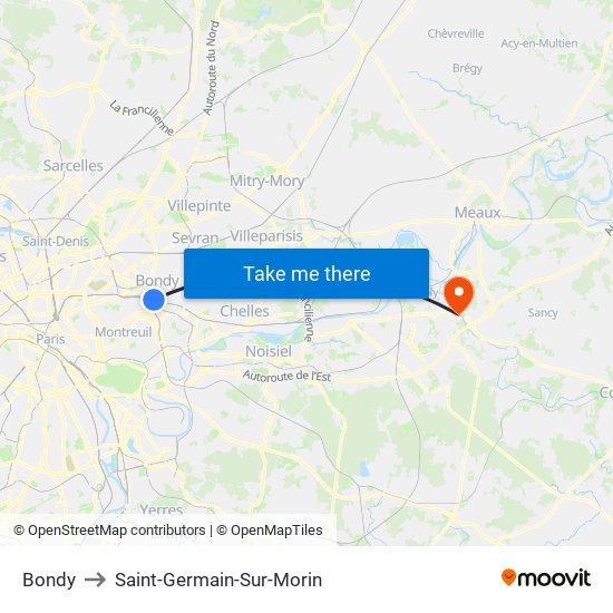 Bondy to Saint-Germain-Sur-Morin map