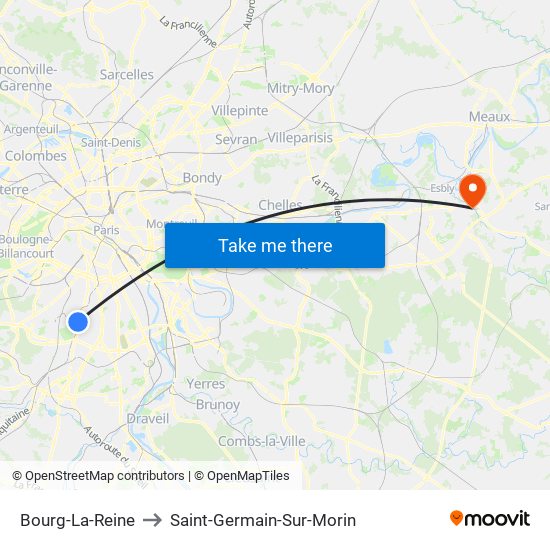 Bourg-La-Reine to Saint-Germain-Sur-Morin map