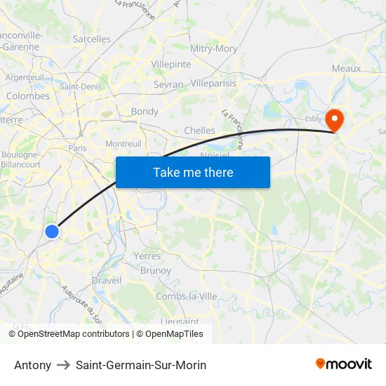 Antony to Saint-Germain-Sur-Morin map