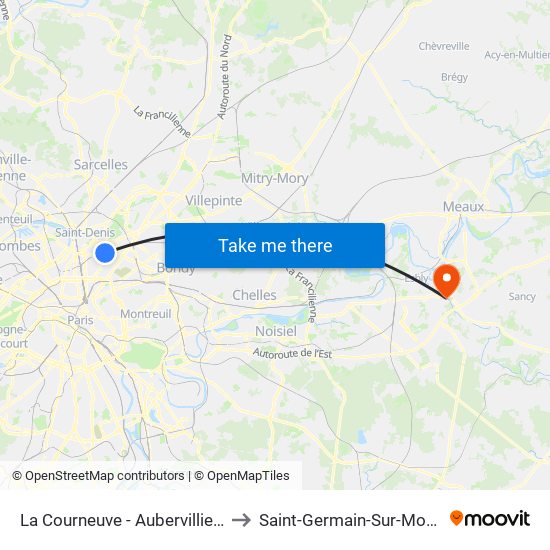 La Courneuve - Aubervilliers to Saint-Germain-Sur-Morin map