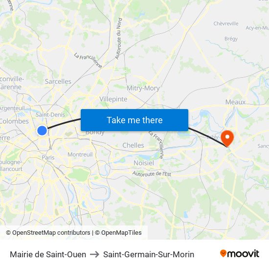 Mairie de Saint-Ouen to Saint-Germain-Sur-Morin map