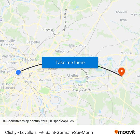 Clichy - Levallois to Saint-Germain-Sur-Morin map