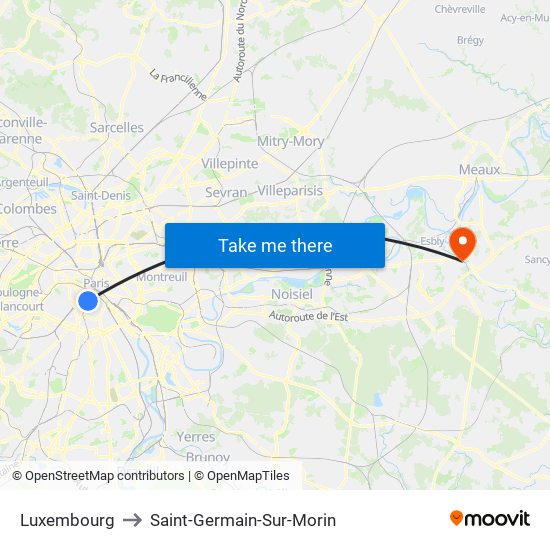 Luxembourg to Saint-Germain-Sur-Morin map