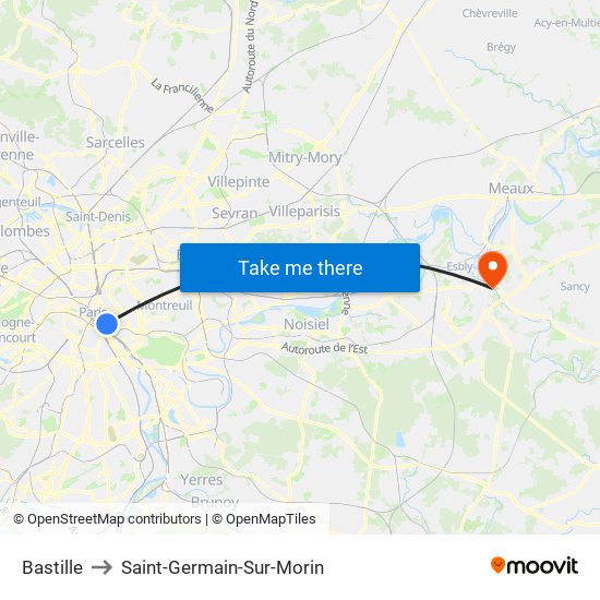 Bastille to Saint-Germain-Sur-Morin map