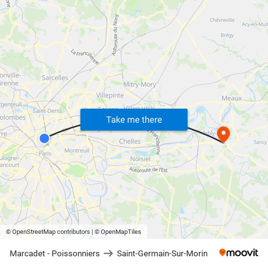 Marcadet - Poissonniers to Saint-Germain-Sur-Morin map