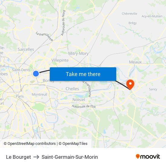Le Bourget to Saint-Germain-Sur-Morin map