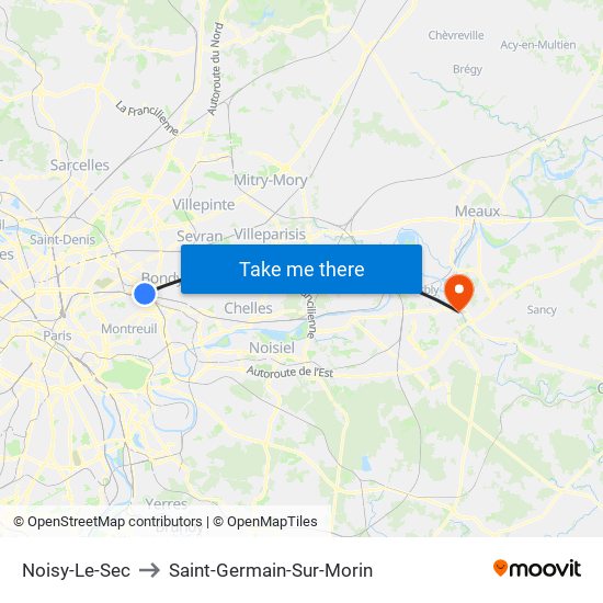 Noisy-Le-Sec to Saint-Germain-Sur-Morin map