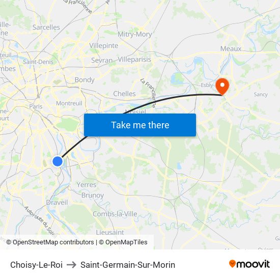 Choisy-Le-Roi to Saint-Germain-Sur-Morin map