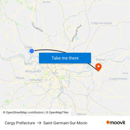 Cergy Préfecture to Saint-Germain-Sur-Morin map