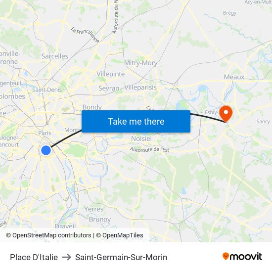 Place D'Italie to Saint-Germain-Sur-Morin map