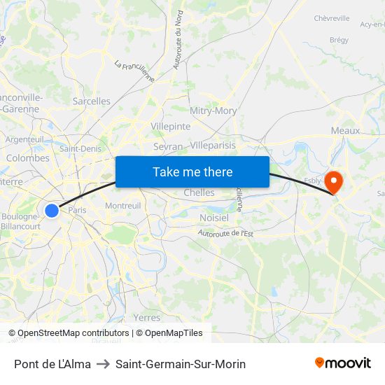 Pont de L'Alma to Saint-Germain-Sur-Morin map