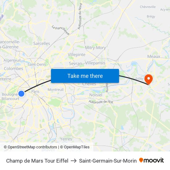 Champ de Mars Tour Eiffel to Saint-Germain-Sur-Morin map