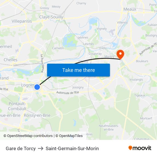 Gare de Torcy to Saint-Germain-Sur-Morin map