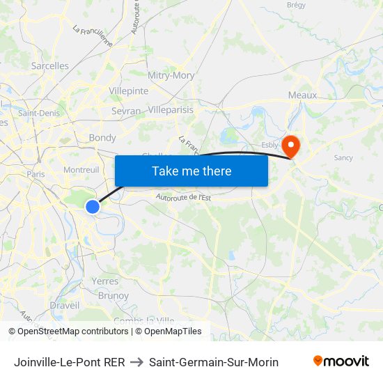 Joinville-Le-Pont RER to Saint-Germain-Sur-Morin map