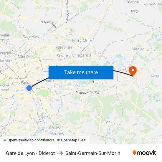 Gare de Lyon - Diderot to Saint-Germain-Sur-Morin map