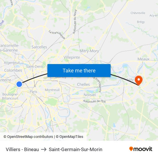 Villiers - Bineau to Saint-Germain-Sur-Morin map