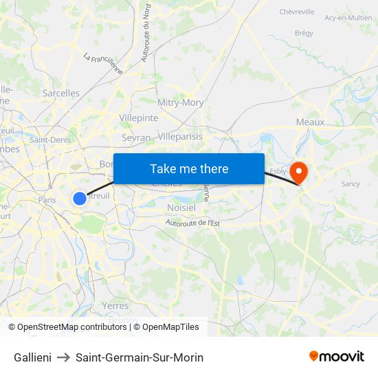 Gallieni to Saint-Germain-Sur-Morin map