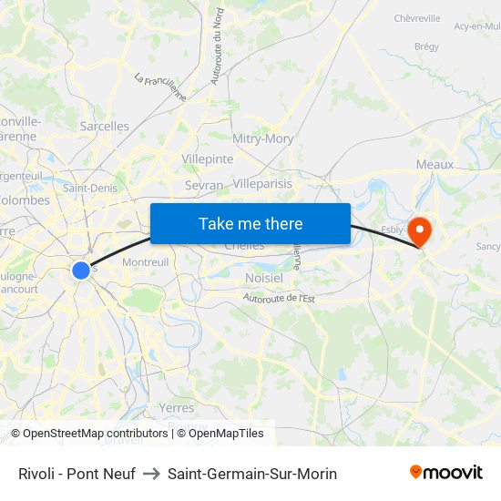 Rivoli - Pont Neuf to Saint-Germain-Sur-Morin map