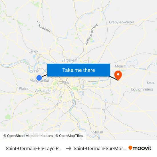 Saint-Germain-En-Laye RER to Saint-Germain-Sur-Morin map