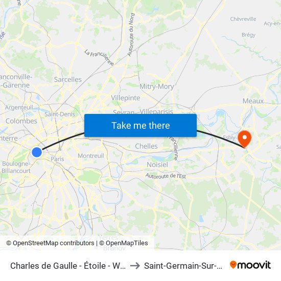 Charles de Gaulle - Étoile - Wagram to Saint-Germain-Sur-Morin map