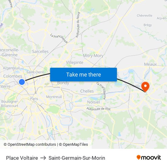 Place Voltaire to Saint-Germain-Sur-Morin map