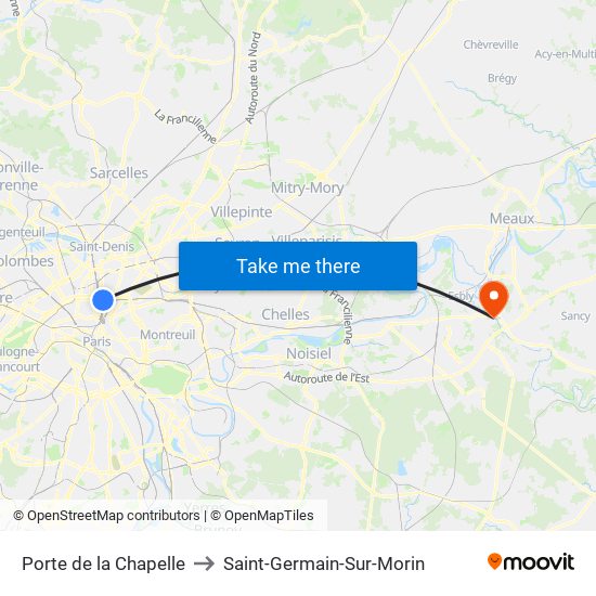 Porte de la Chapelle to Saint-Germain-Sur-Morin map