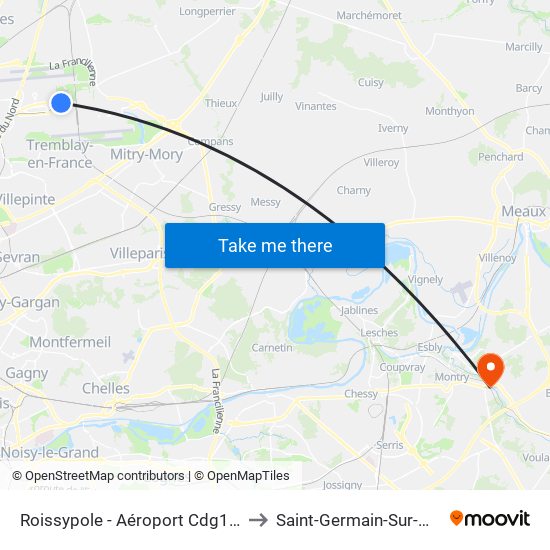 Roissypole - Aéroport Cdg1 (G1) to Saint-Germain-Sur-Morin map