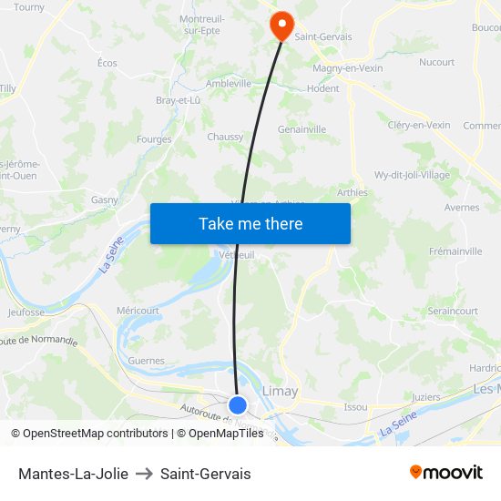 Mantes-La-Jolie to Saint-Gervais map