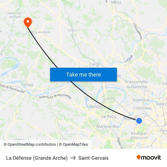 La Défense (Grande Arche) to Saint-Gervais map