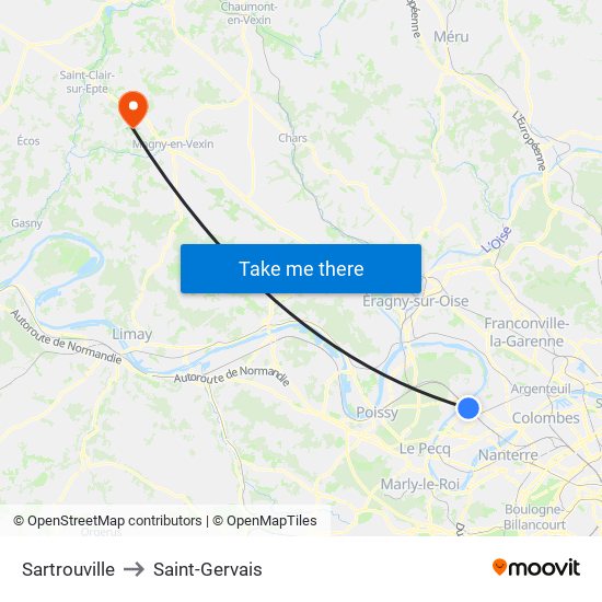 Sartrouville to Saint-Gervais map