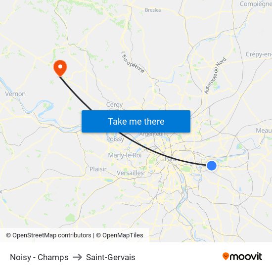 Noisy - Champs to Saint-Gervais map