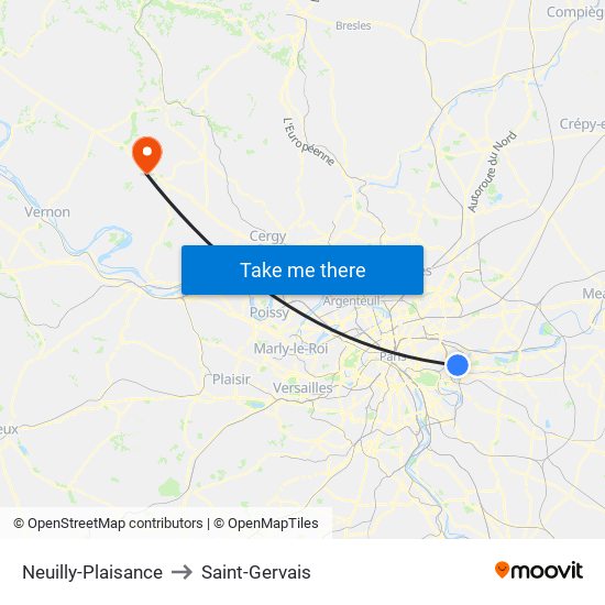 Neuilly-Plaisance to Saint-Gervais map
