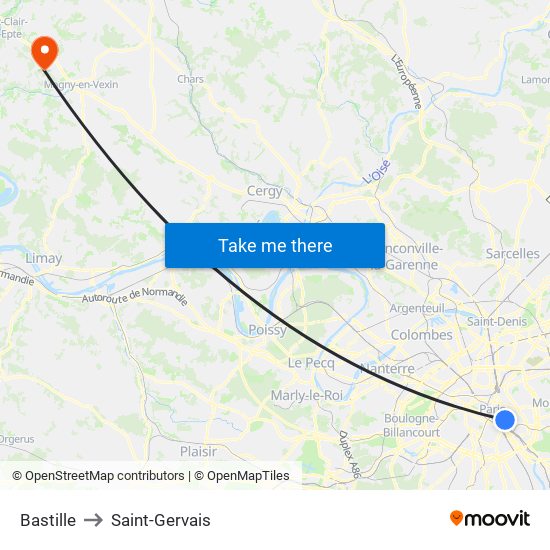 Bastille to Saint-Gervais map