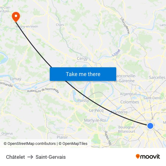 Châtelet to Saint-Gervais map